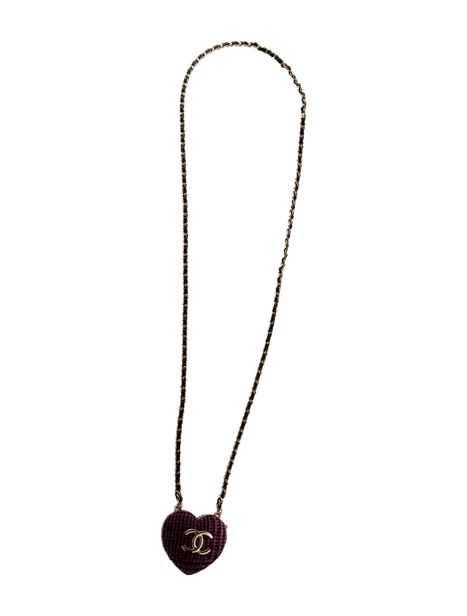 Chanel 2022 Leather, Tweed & Resin CC Heart Locket Pendant Necklace